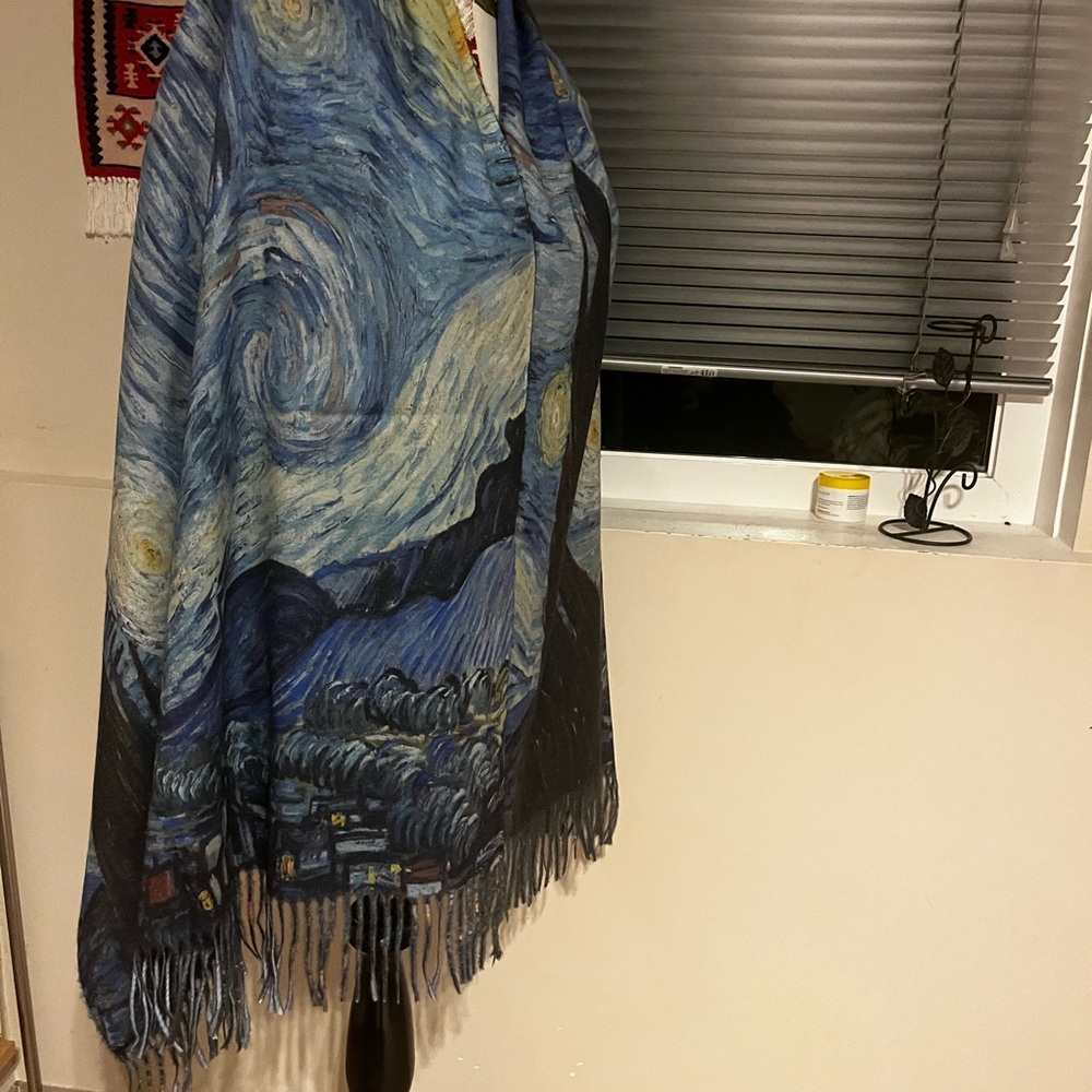 Starry Night Scarf Wrap in Deep Blues and Cream